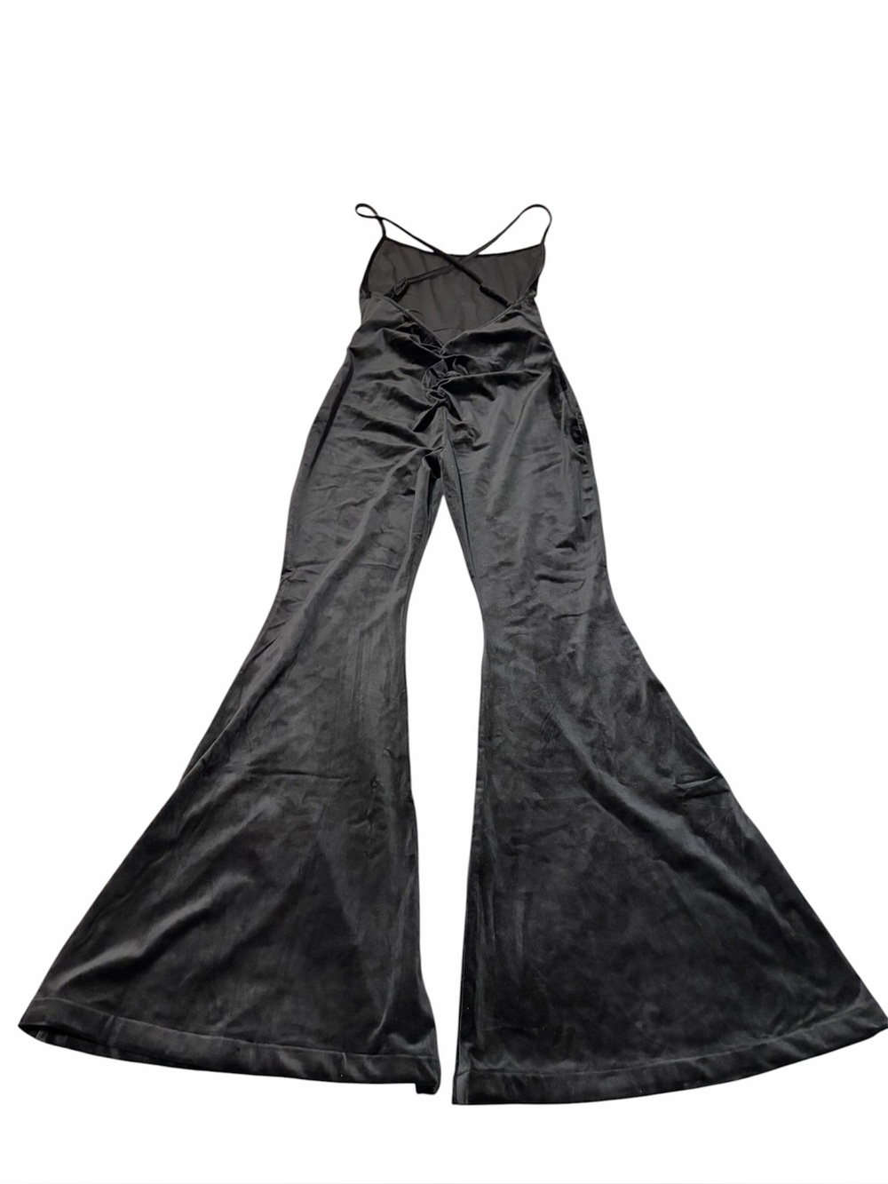 AKIRA Hey Girl Hey Velvet Jumpsuit Black Size L NWT Open Back Flare Pants - Picture 4 of 5